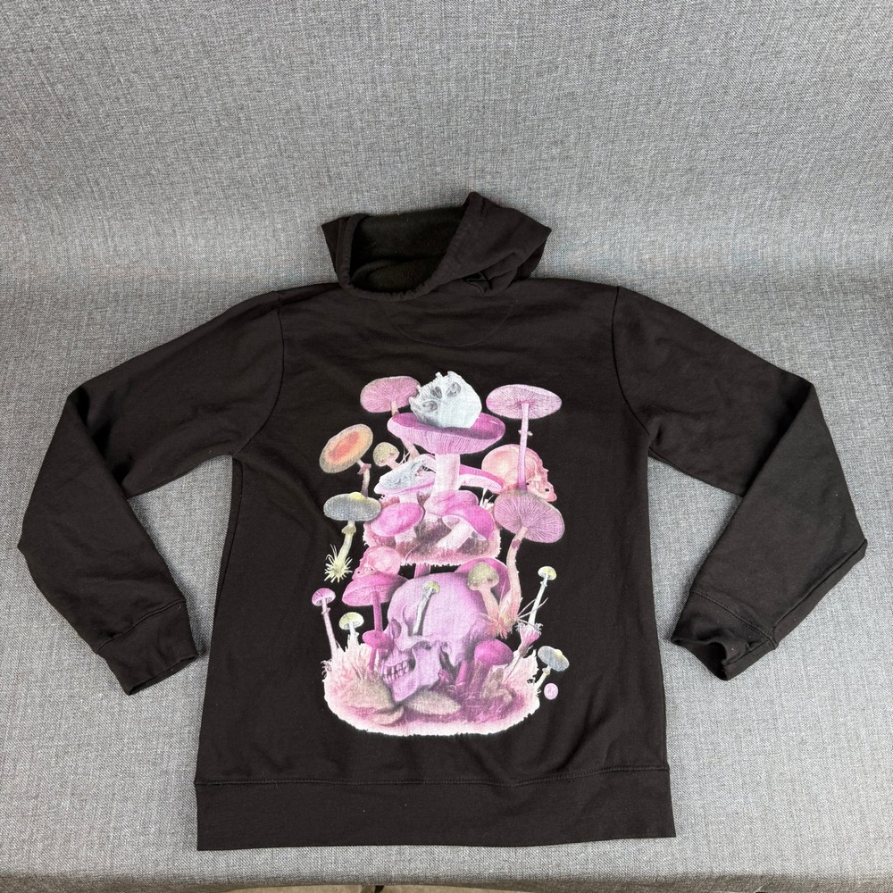 Teen Hearts Skulls Mushrooms Black Graphic Hoodie Sweatshirt  Size S
